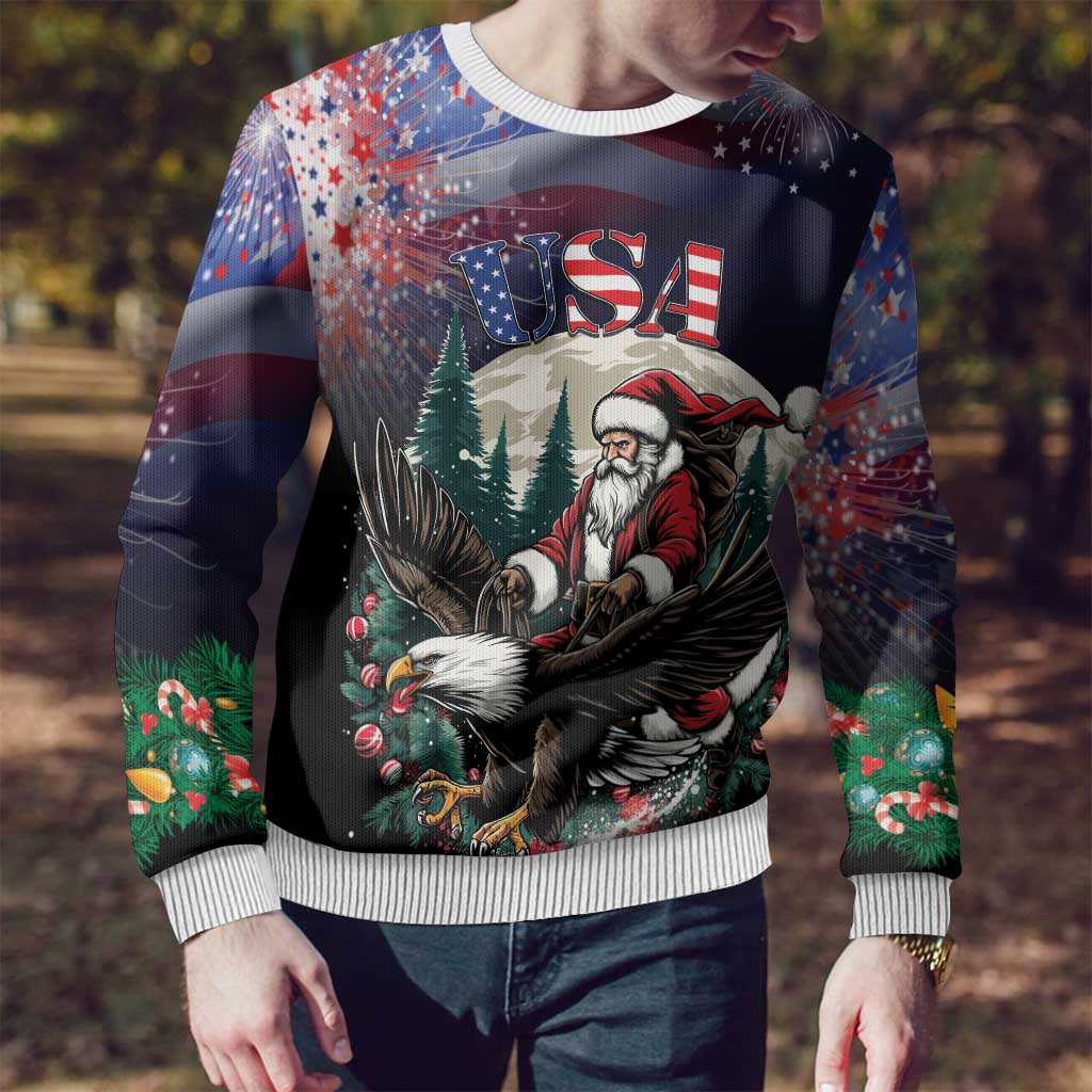 USA Christmas Ugly Christmas Sweater Santa Claus With Eagle - Wonder Print Shop