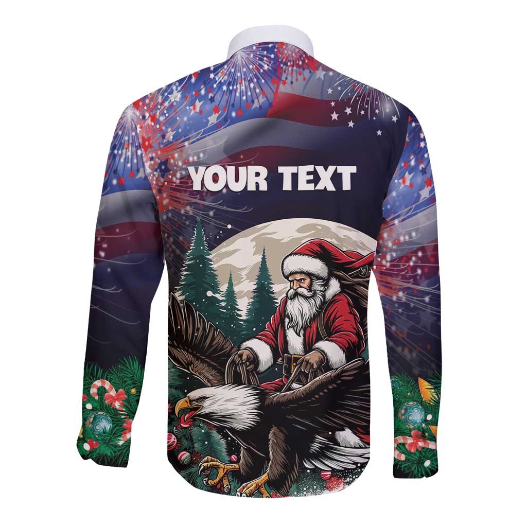 Personalized USA Christmas Long Sleeve Button Shirt Santa Claus With Eagle - Wonder Print Shop