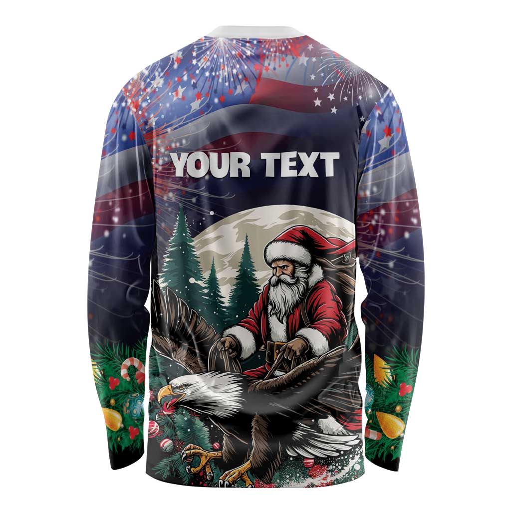 Personalized USA Christmas Long Sleeve Shirt Santa Claus With Eagle - Wonder Print Shop