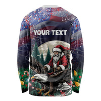 Personalized USA Christmas Long Sleeve Shirt Santa Claus With Eagle - Wonder Print Shop