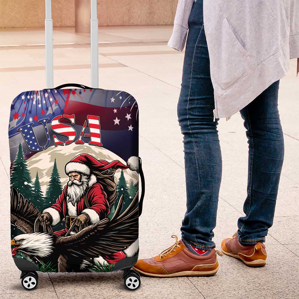 USA Christmas Luggage Cover Santa Claus With Eagle - Wonder Print Shop