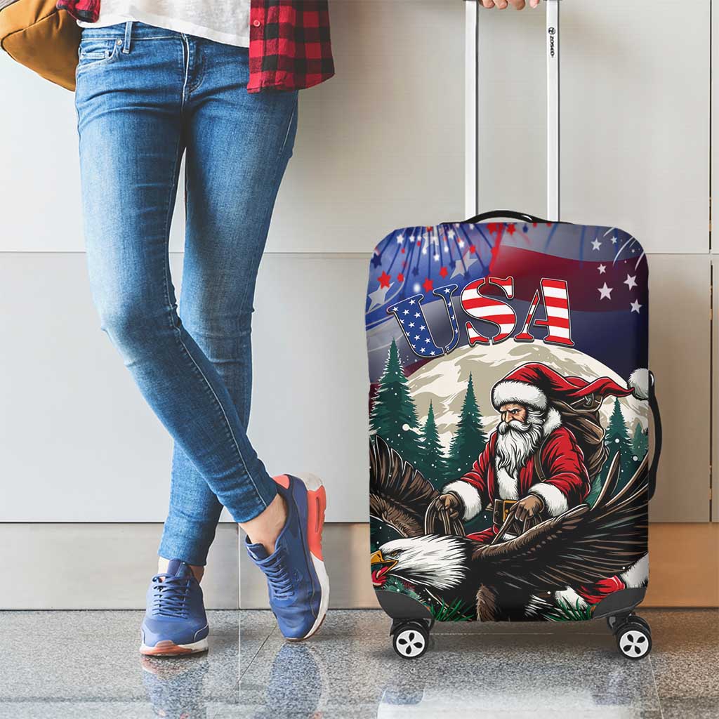 USA Christmas Luggage Cover Santa Claus With Eagle - Wonder Print Shop