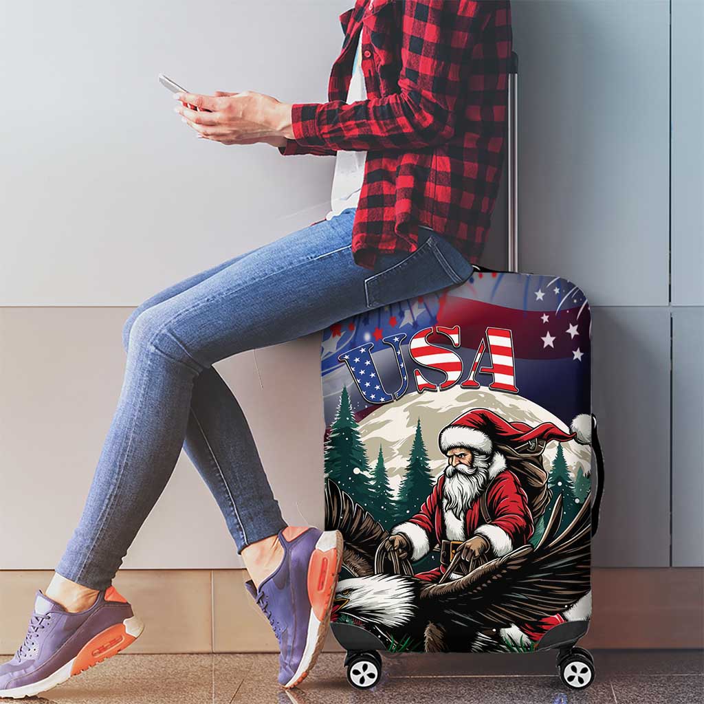 USA Christmas Luggage Cover Santa Claus With Eagle - Wonder Print Shop