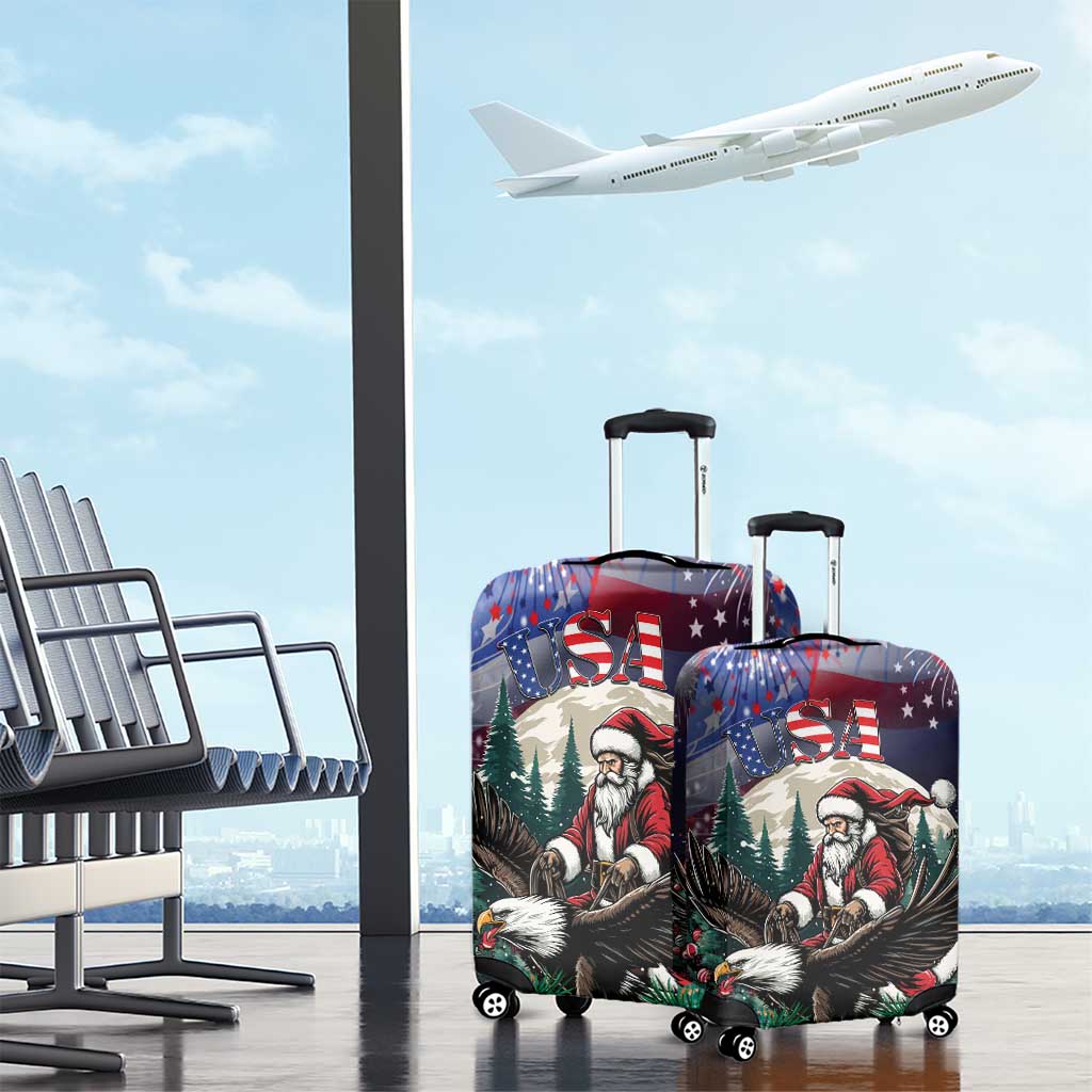 USA Christmas Luggage Cover Santa Claus With Eagle - Wonder Print Shop