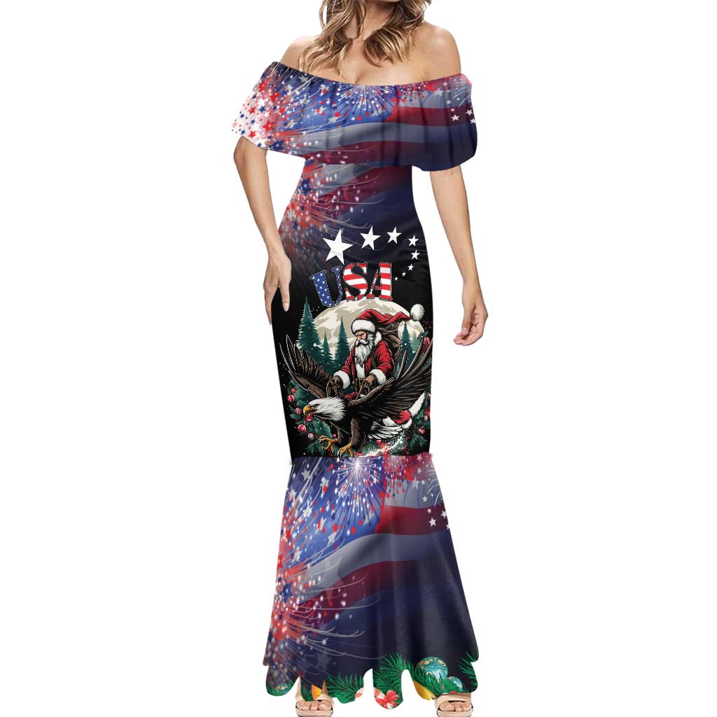 Personalized USA Christmas Mermaid Dress Santa Claus With Eagle - Wonder Print Shop