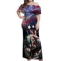 Personalized USA Christmas Off Shoulder Maxi Dress Santa Claus With Eagle - Wonder Print Shop