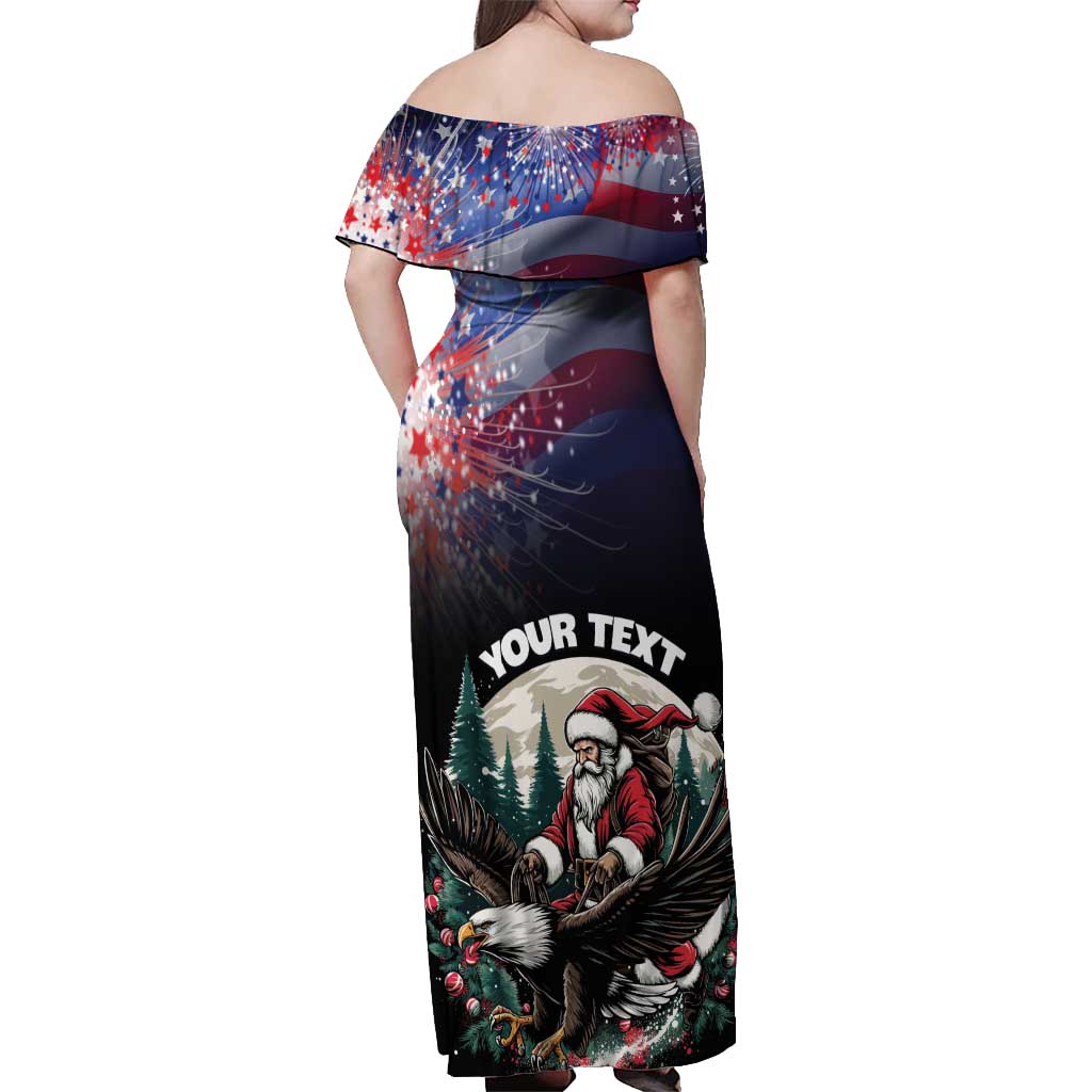 Personalized USA Christmas Off Shoulder Maxi Dress Santa Claus With Eagle - Wonder Print Shop