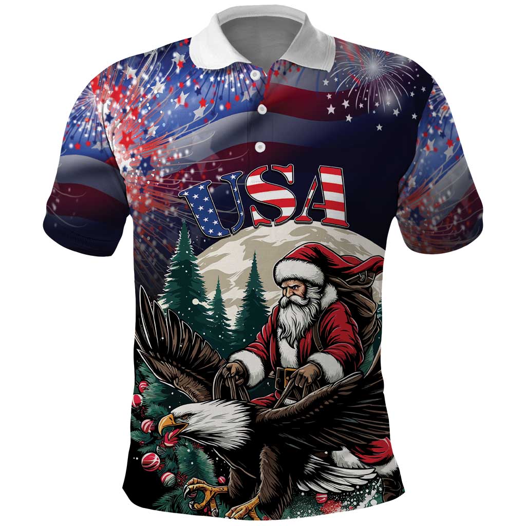 Personalized USA Christmas Polo Shirt Santa Claus With Eagle - Wonder Print Shop