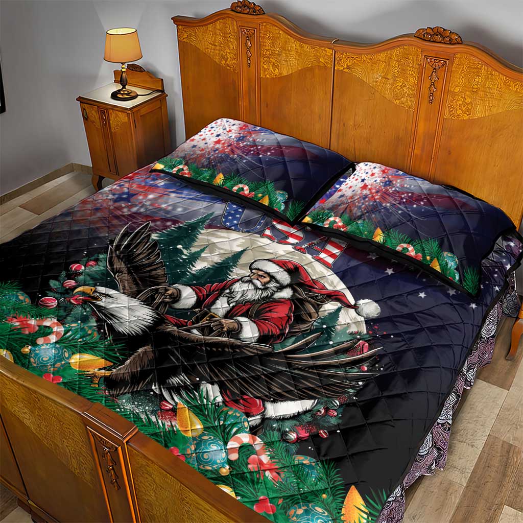 USA Christmas Quilt Bed Set Santa Claus With Eagle - Wonder Print Shop
