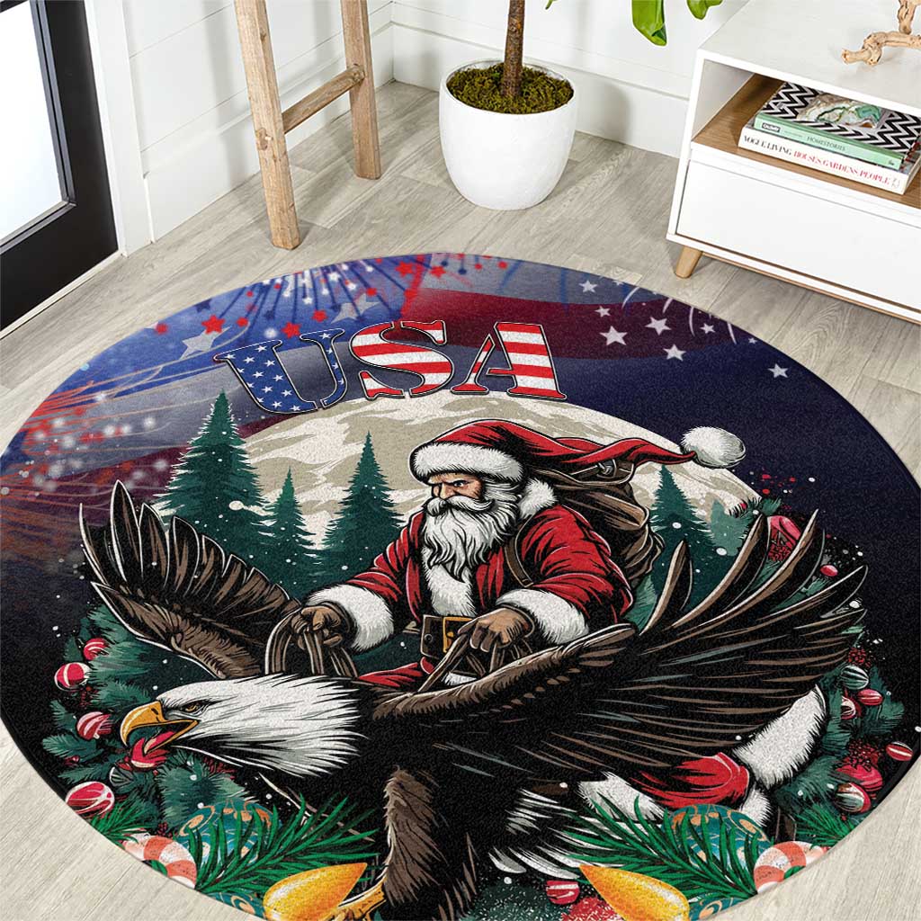 USA Christmas Round Carpet Santa Claus With Eagle