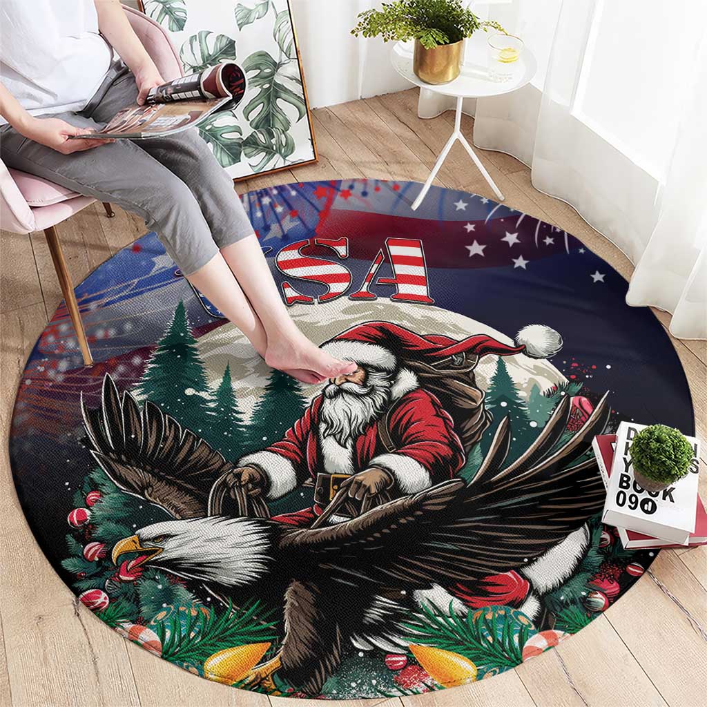 USA Christmas Round Carpet Santa Claus With Eagle