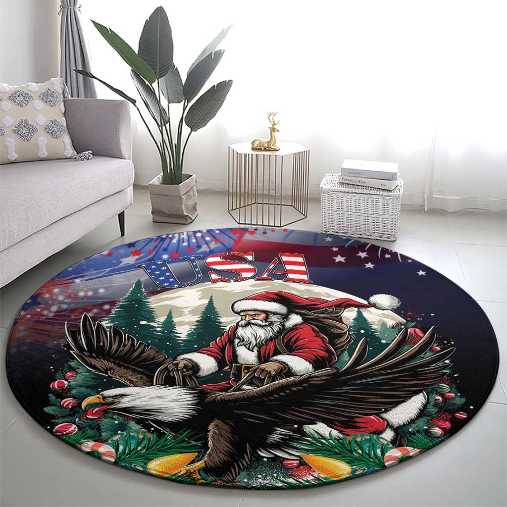 USA Christmas Round Carpet Santa Claus With Eagle