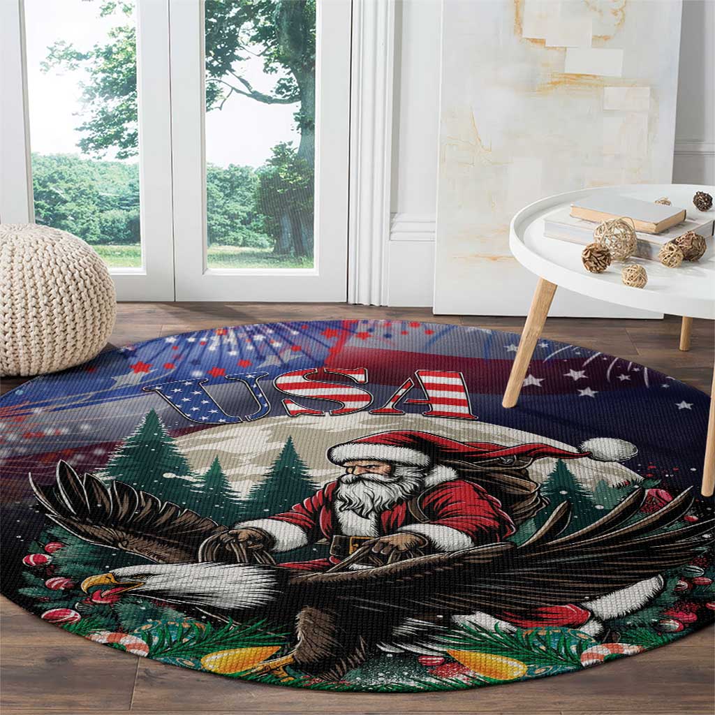 USA Christmas Round Carpet Santa Claus With Eagle