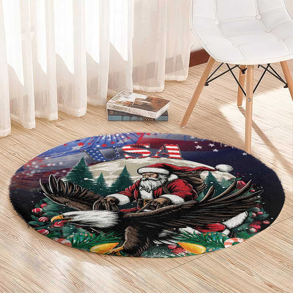 USA Christmas Round Carpet Santa Claus With Eagle