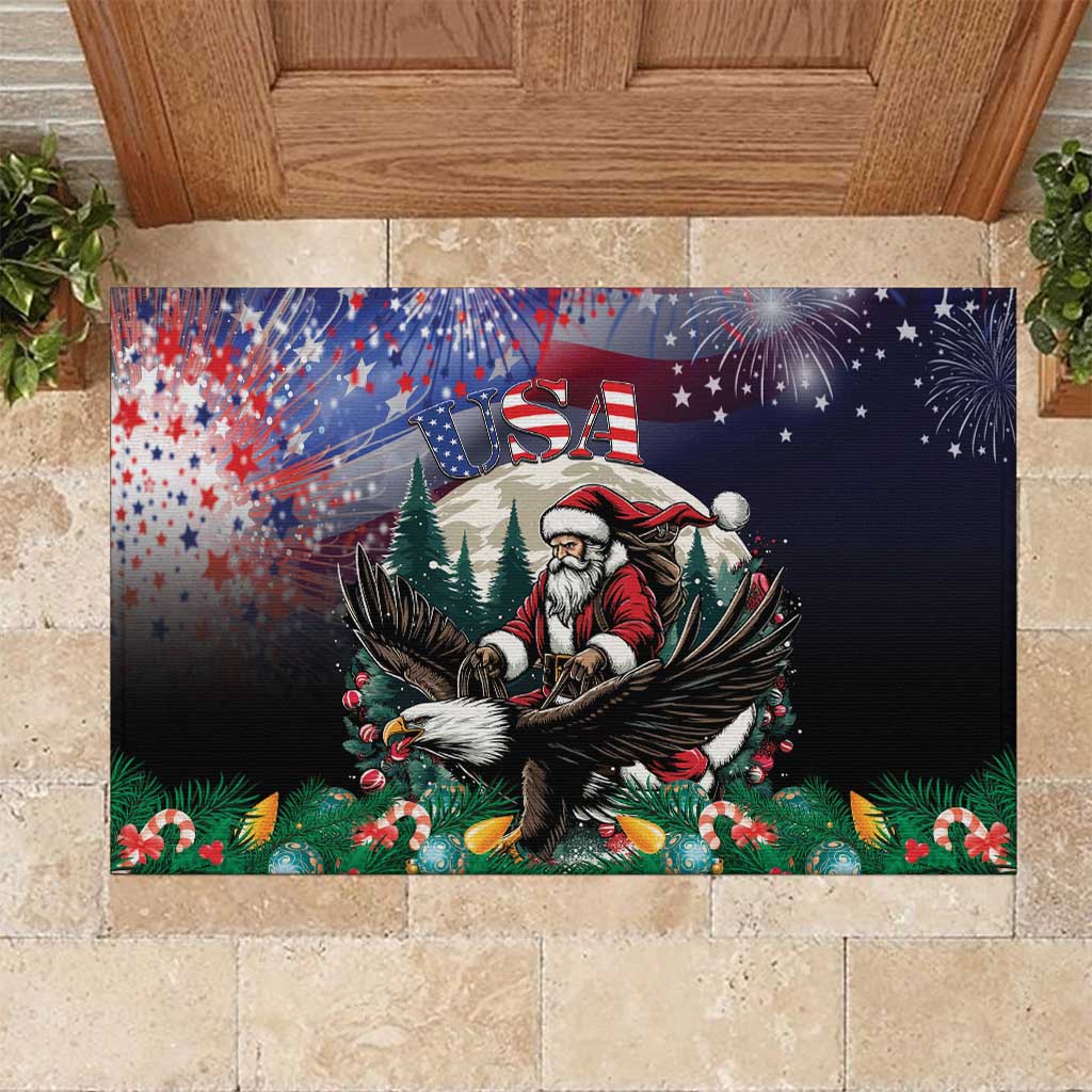 USA Christmas Rubber Doormat Santa Claus With Eagle - Wonder Print Shop