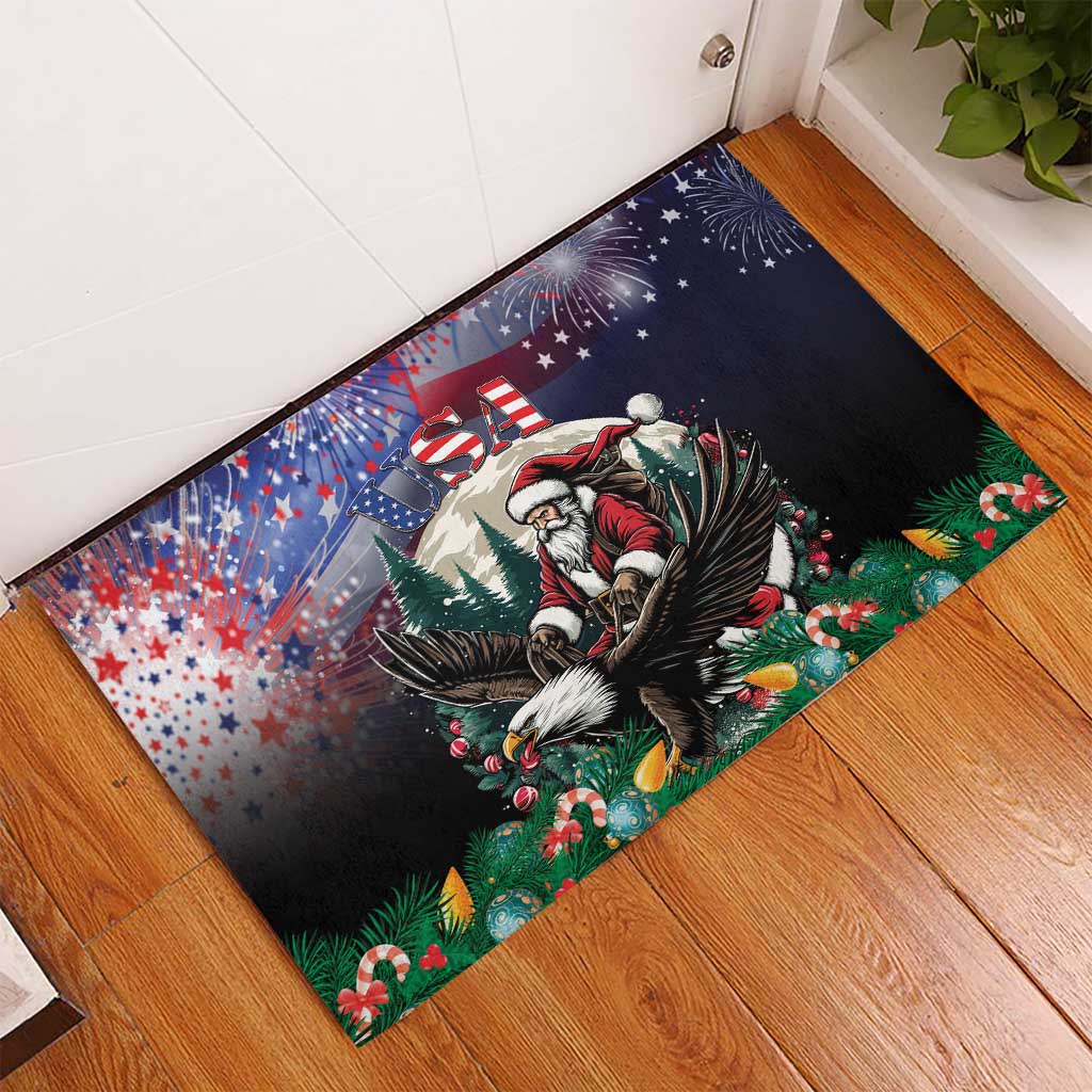 USA Christmas Rubber Doormat Santa Claus With Eagle - Wonder Print Shop