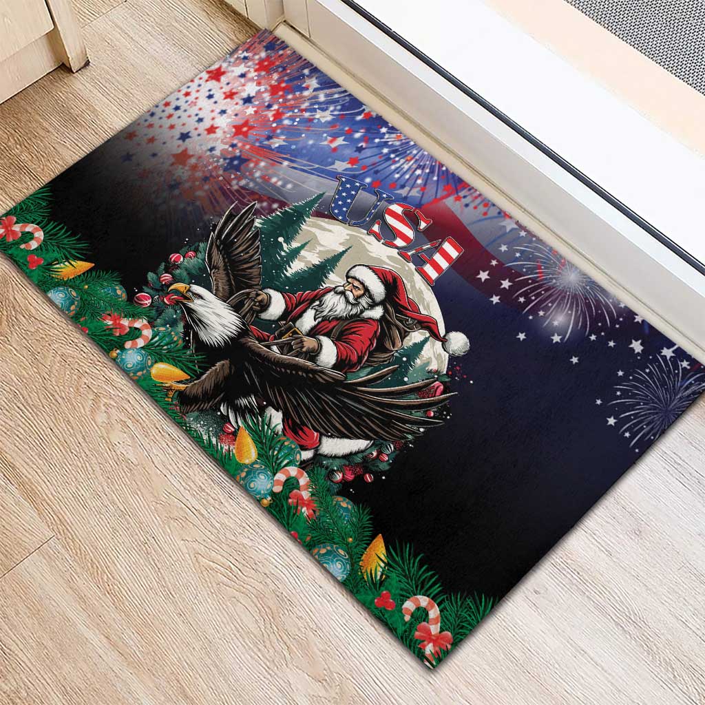 USA Christmas Rubber Doormat Santa Claus With Eagle - Wonder Print Shop