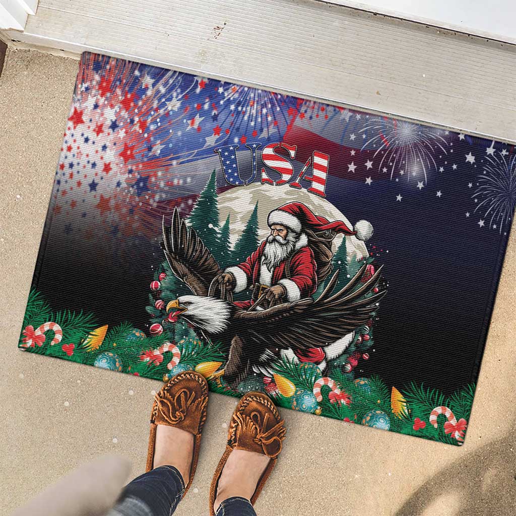 USA Christmas Rubber Doormat Santa Claus With Eagle - Wonder Print Shop