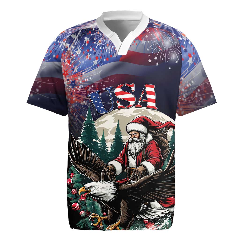 Personalized USA Christmas Rugby Jersey Santa Claus With Eagle - Wonder Print Shop