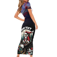 Personalized USA Christmas Short Sleeve Bodycon Dress Santa Claus With Eagle - Wonder Print Shop