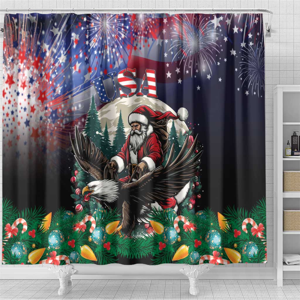 USA Christmas Shower Curtain Santa Claus With Eagle