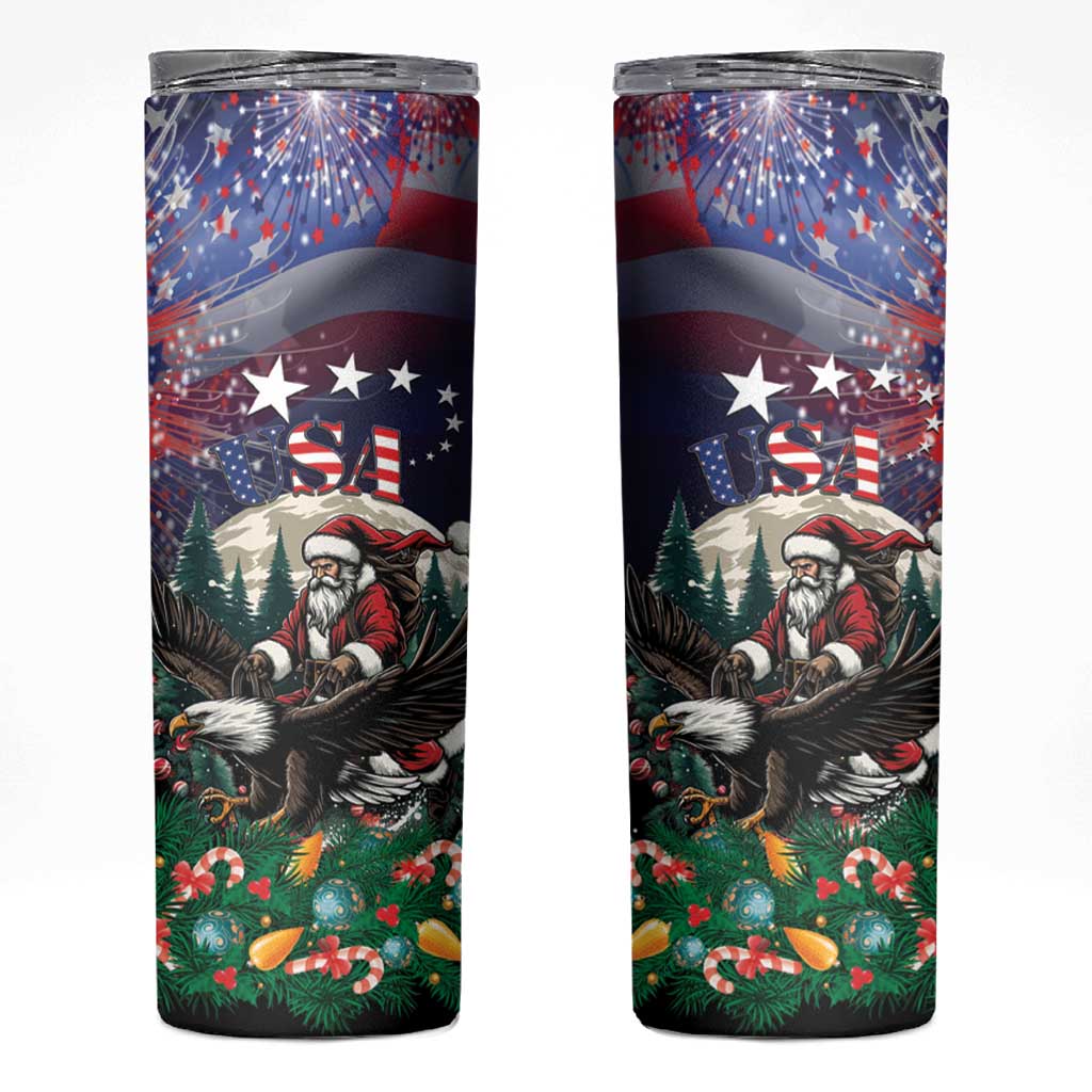 USA Christmas Skinny Tumbler Santa Claus With Eagle - Wonder Print Shop