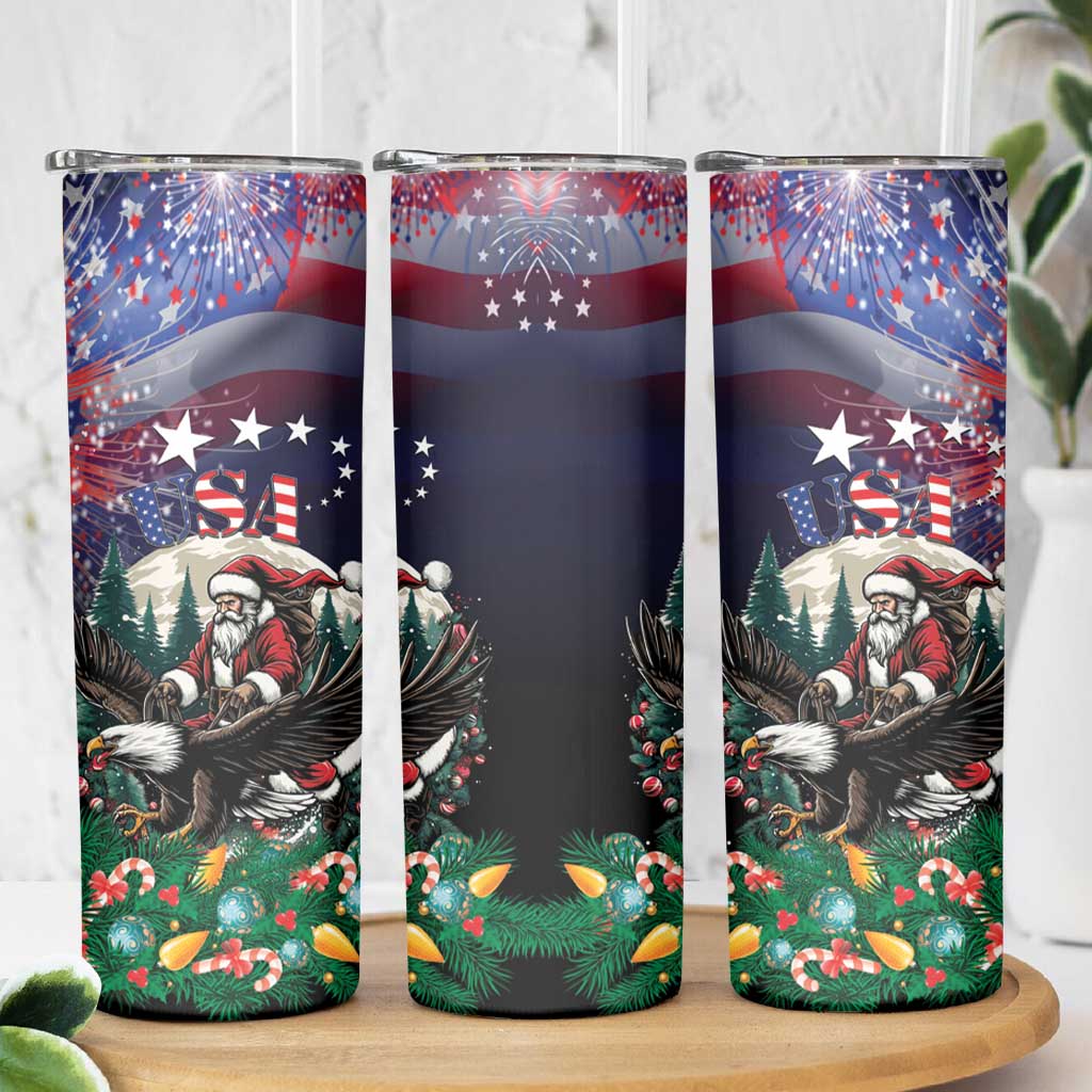 USA Christmas Skinny Tumbler Santa Claus With Eagle - Wonder Print Shop