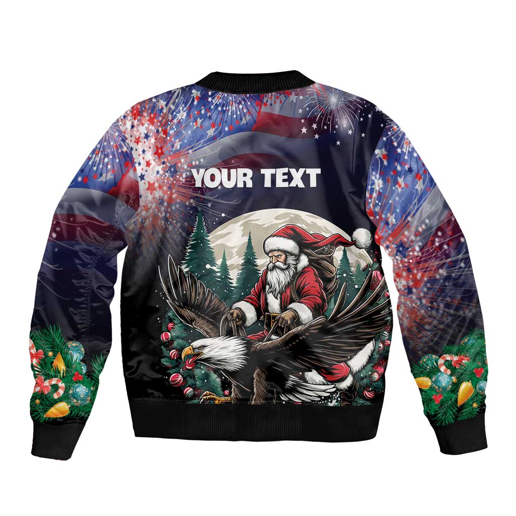 Personalized USA Christmas Sleeve Zip Bomber Jacket Santa Claus With Eagle - Wonder Print Shop