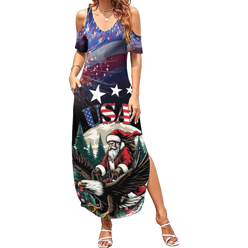 Personalized USA Christmas Summer Maxi Dress Santa Claus With Eagle - Wonder Print Shop