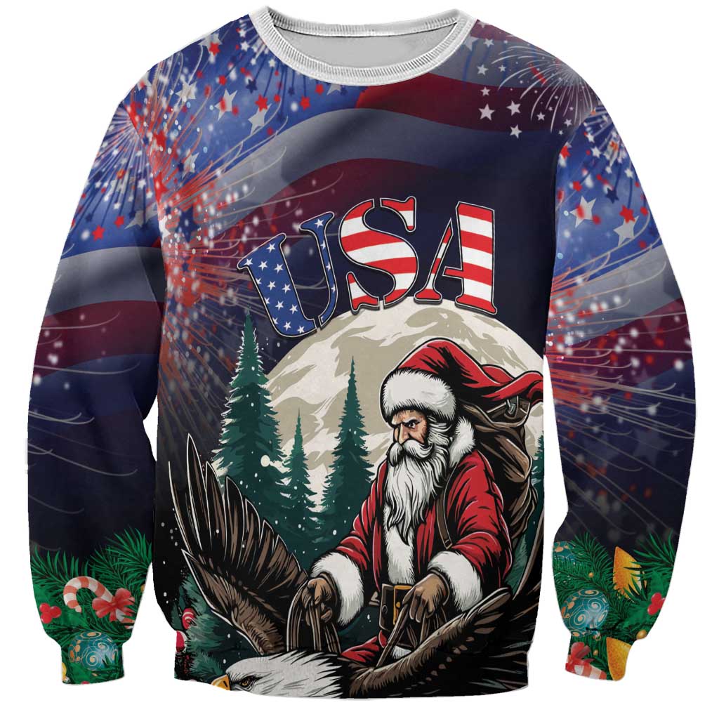 Personalized USA Christmas Sweatshirt Santa Claus With Eagle - Wonder Print Shop