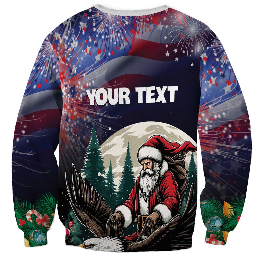 Personalized USA Christmas Sweatshirt Santa Claus With Eagle - Wonder Print Shop