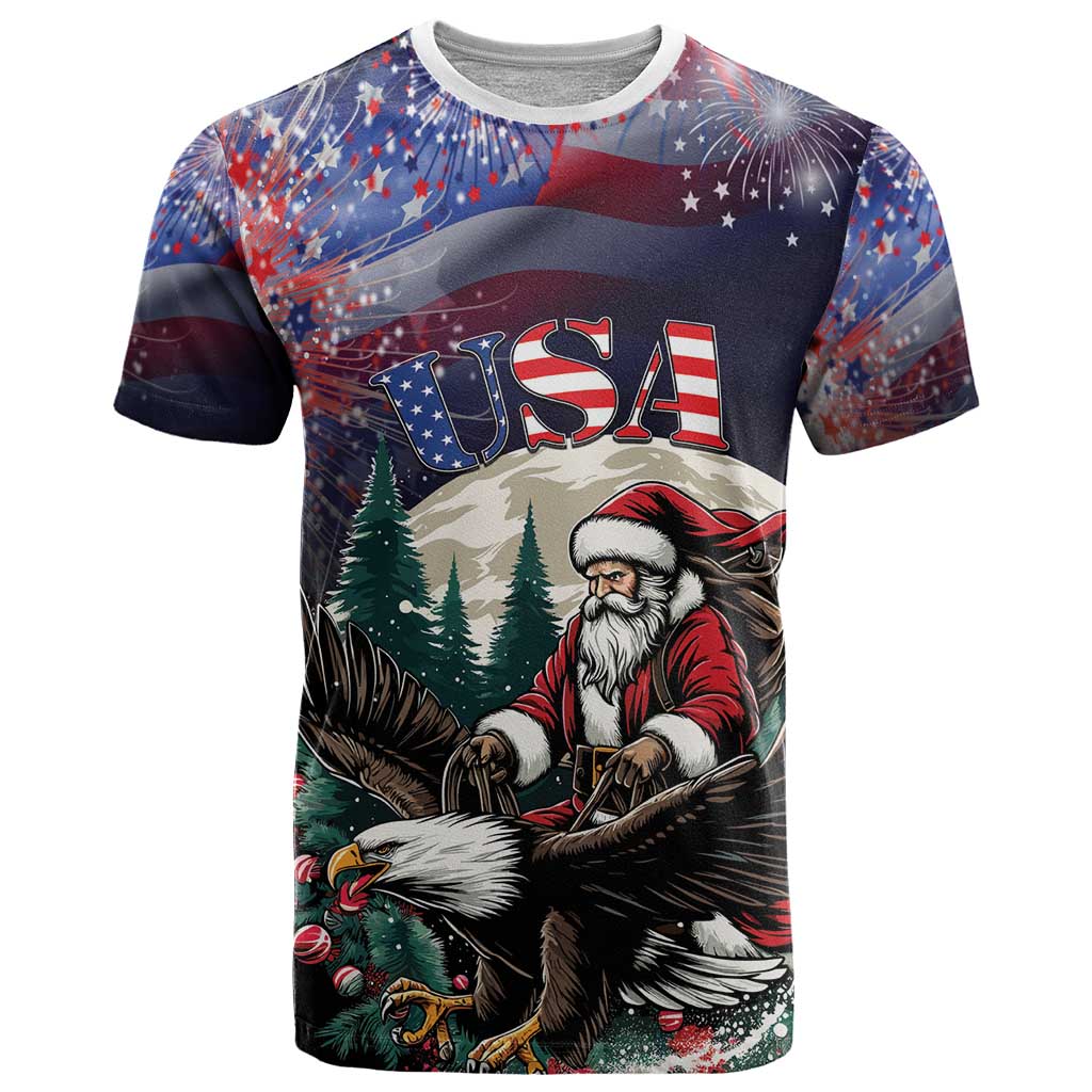 Personalized USA Christmas T Shirt Santa Claus With Eagle - Wonder Print Shop