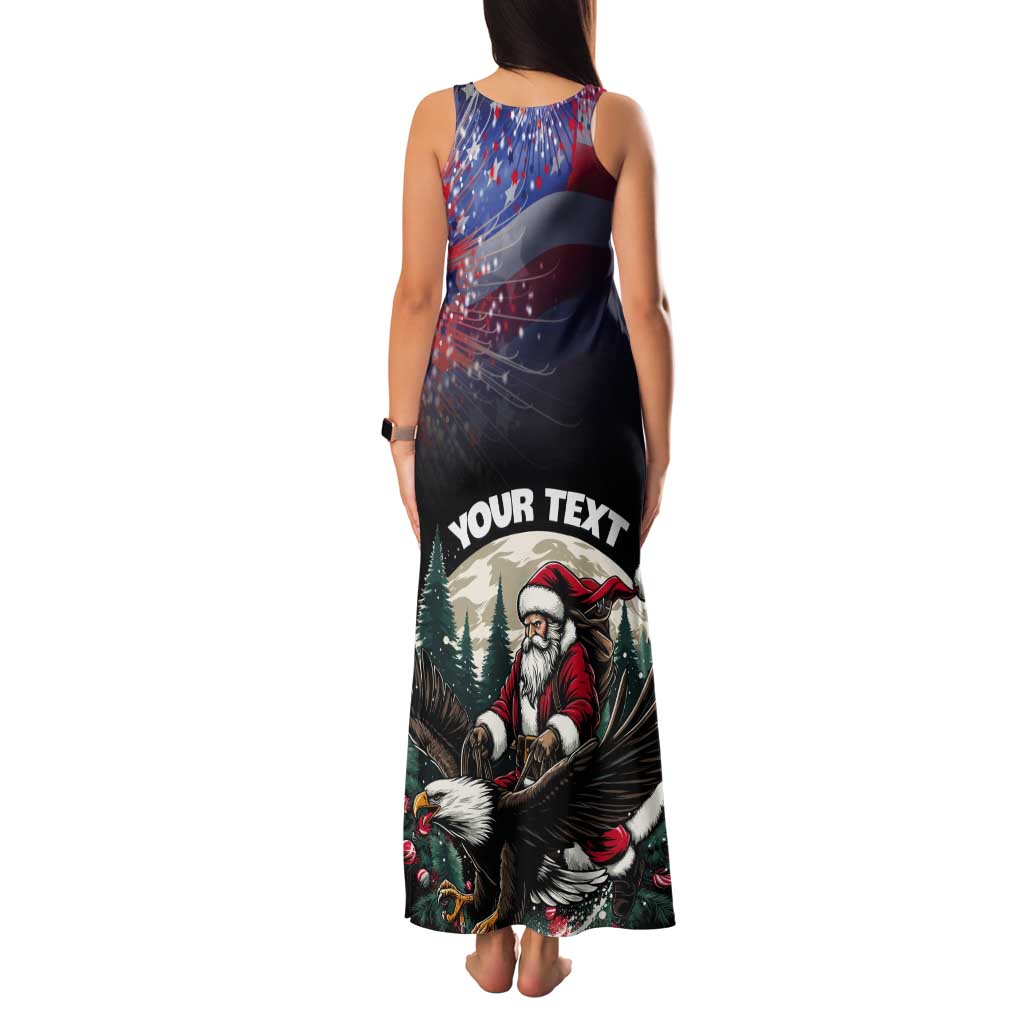Personalized USA Christmas Tank Maxi Dress Santa Claus With Eagle - Wonder Print Shop
