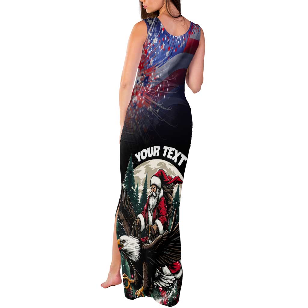 Personalized USA Christmas Tank Maxi Dress Santa Claus With Eagle - Wonder Print Shop