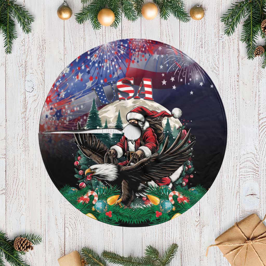 USA Christmas Tree Skirt Santa Claus With Eagle - Wonder Print Shop