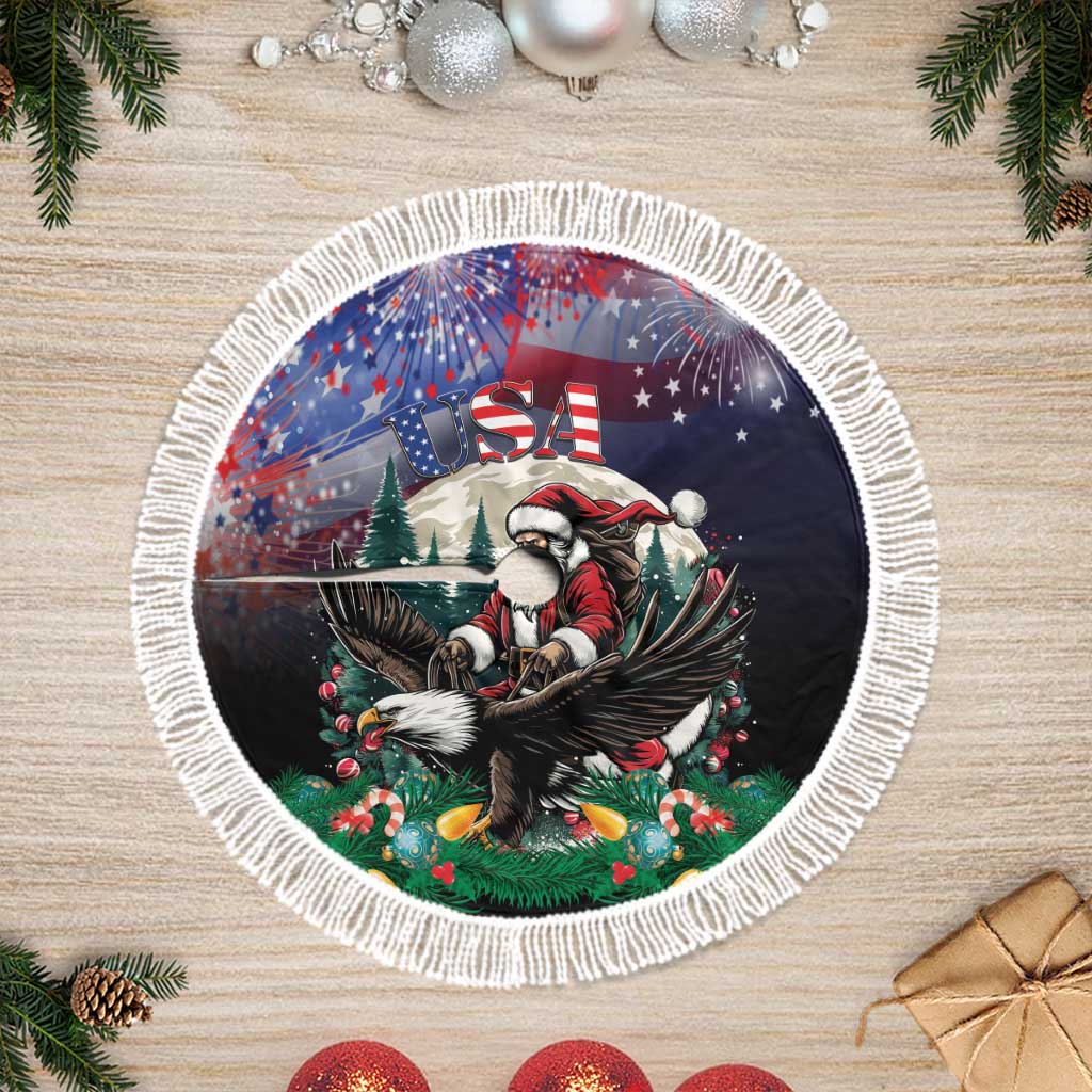 USA Christmas Tree Skirt Santa Claus With Eagle - Wonder Print Shop