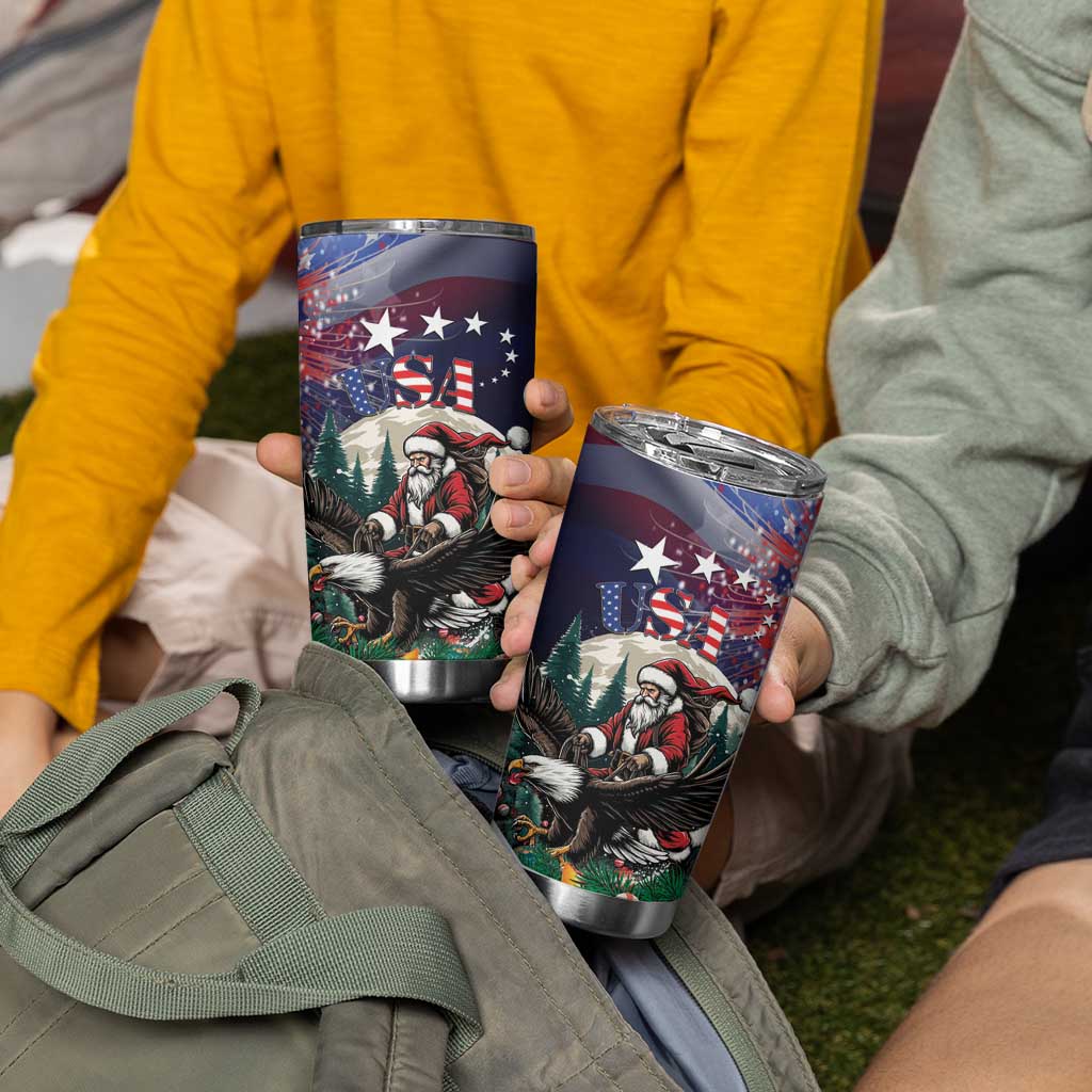 USA Christmas Tumbler Cup Santa Claus With Eagle - Wonder Print Shop