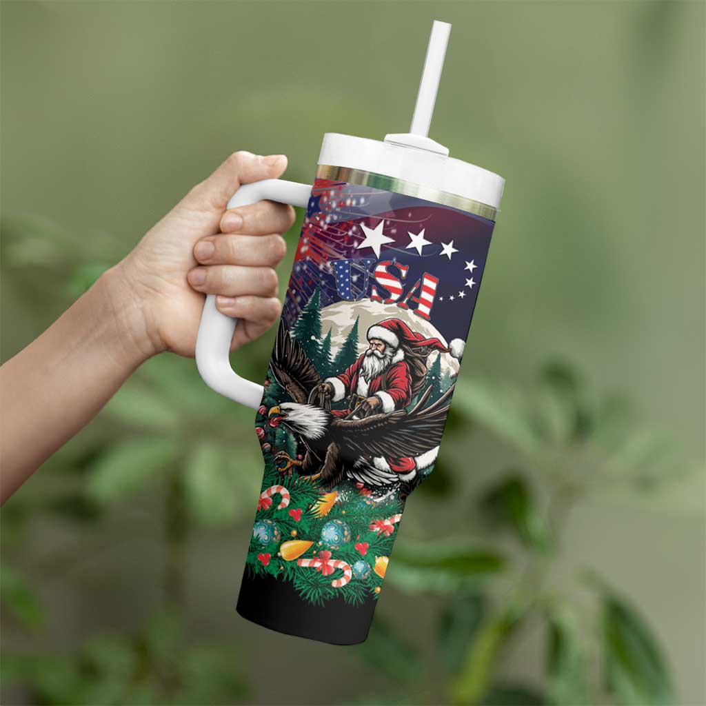USA Christmas Tumbler With Handle Santa Claus With Eagle - Wonder Print Shop