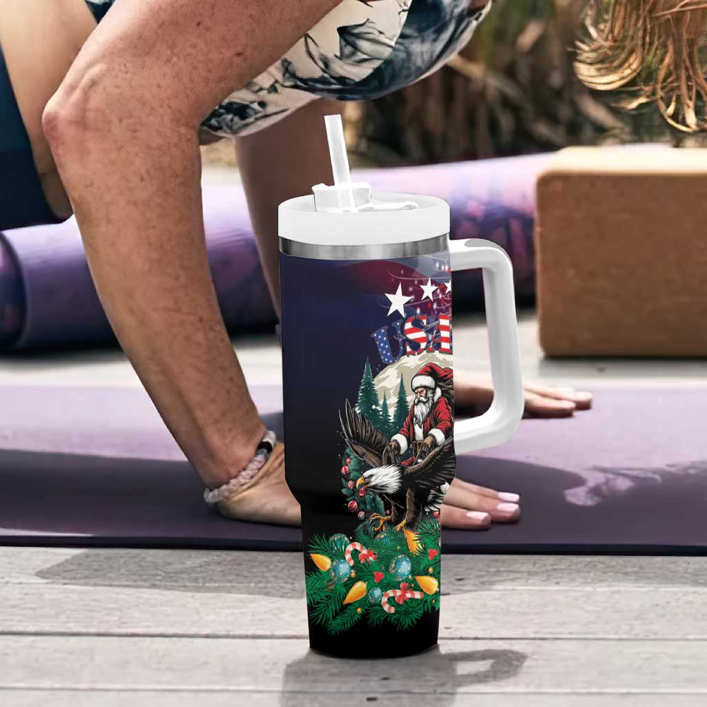 USA Christmas Tumbler With Handle Santa Claus With Eagle - Wonder Print Shop