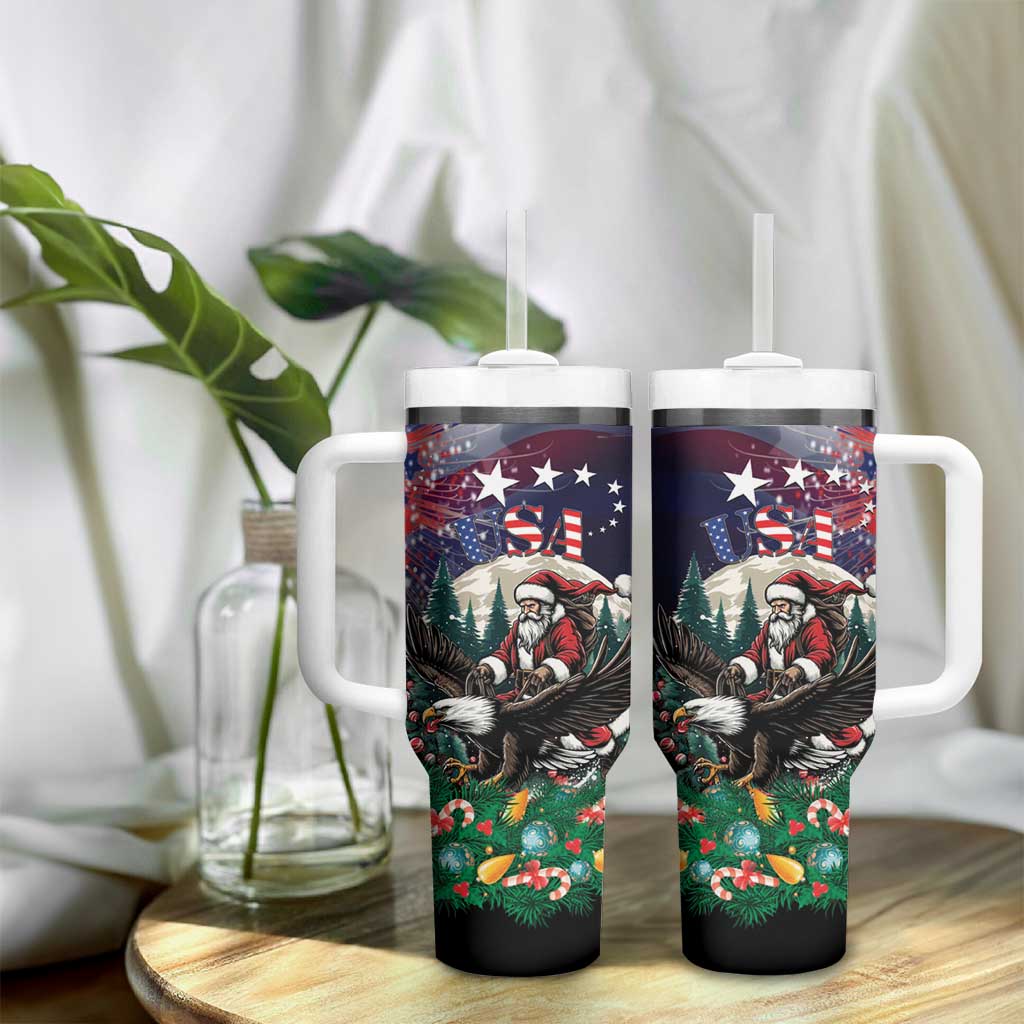 USA Christmas Tumbler With Handle Santa Claus With Eagle - Wonder Print Shop