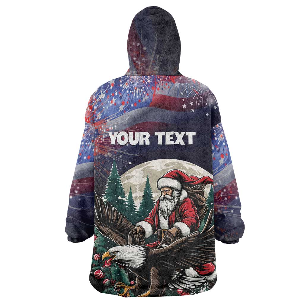 Personalized USA Christmas Wearable Blanket Hoodie Santa Claus With Eagle - Wonder Print Shop