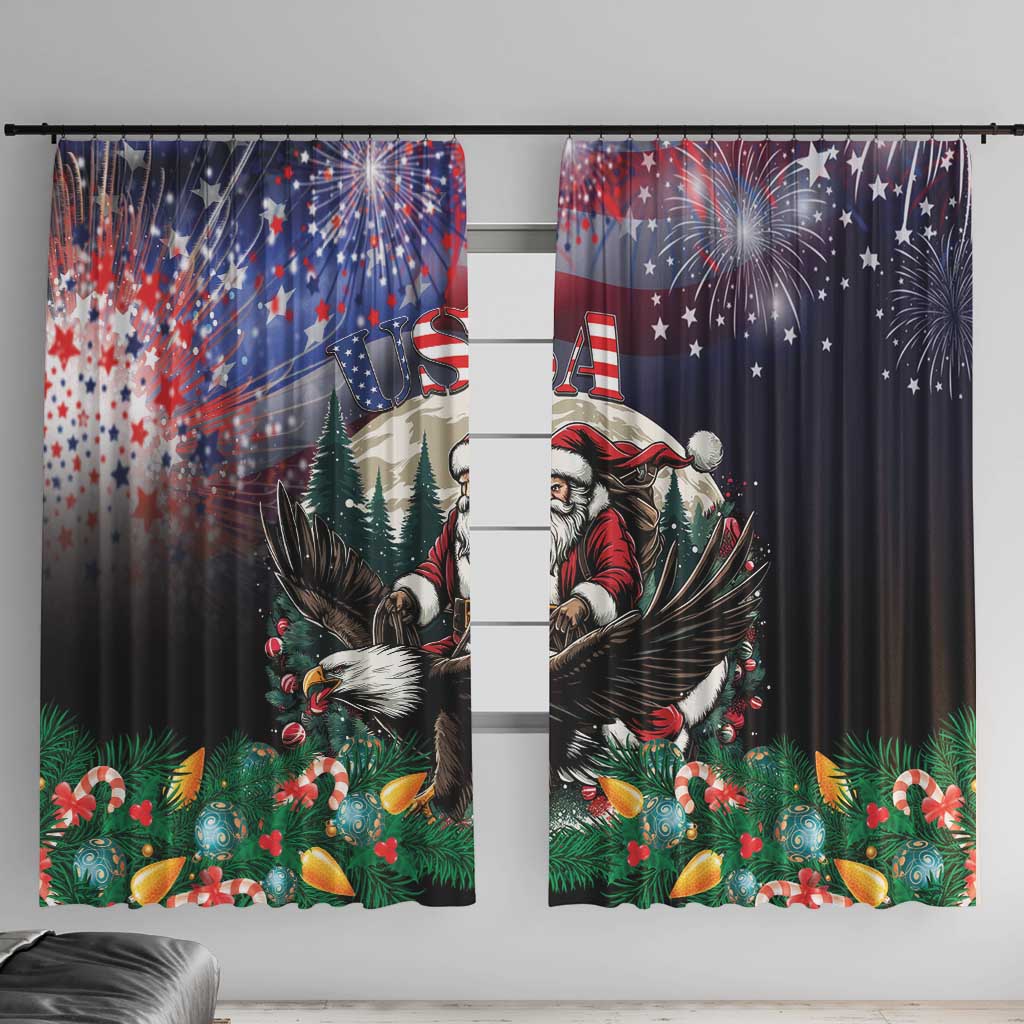 USA Christmas Window Curtain Santa Claus With Eagle - Wonder Print Shop