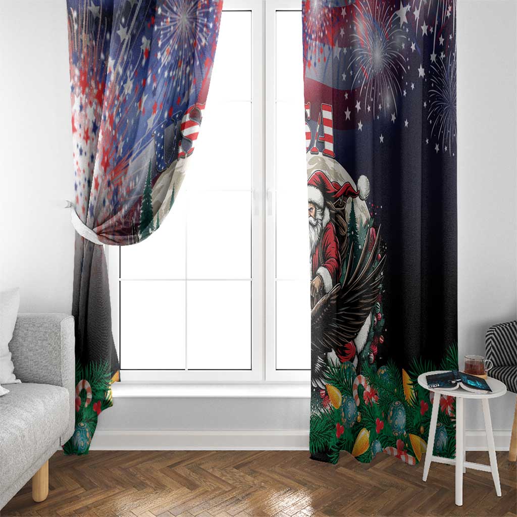 USA Christmas Window Curtain Santa Claus With Eagle - Wonder Print Shop