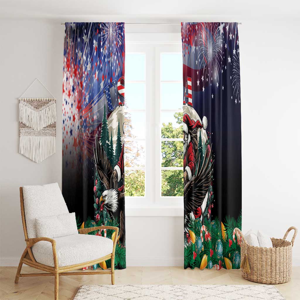 USA Christmas Window Curtain Santa Claus With Eagle - Wonder Print Shop