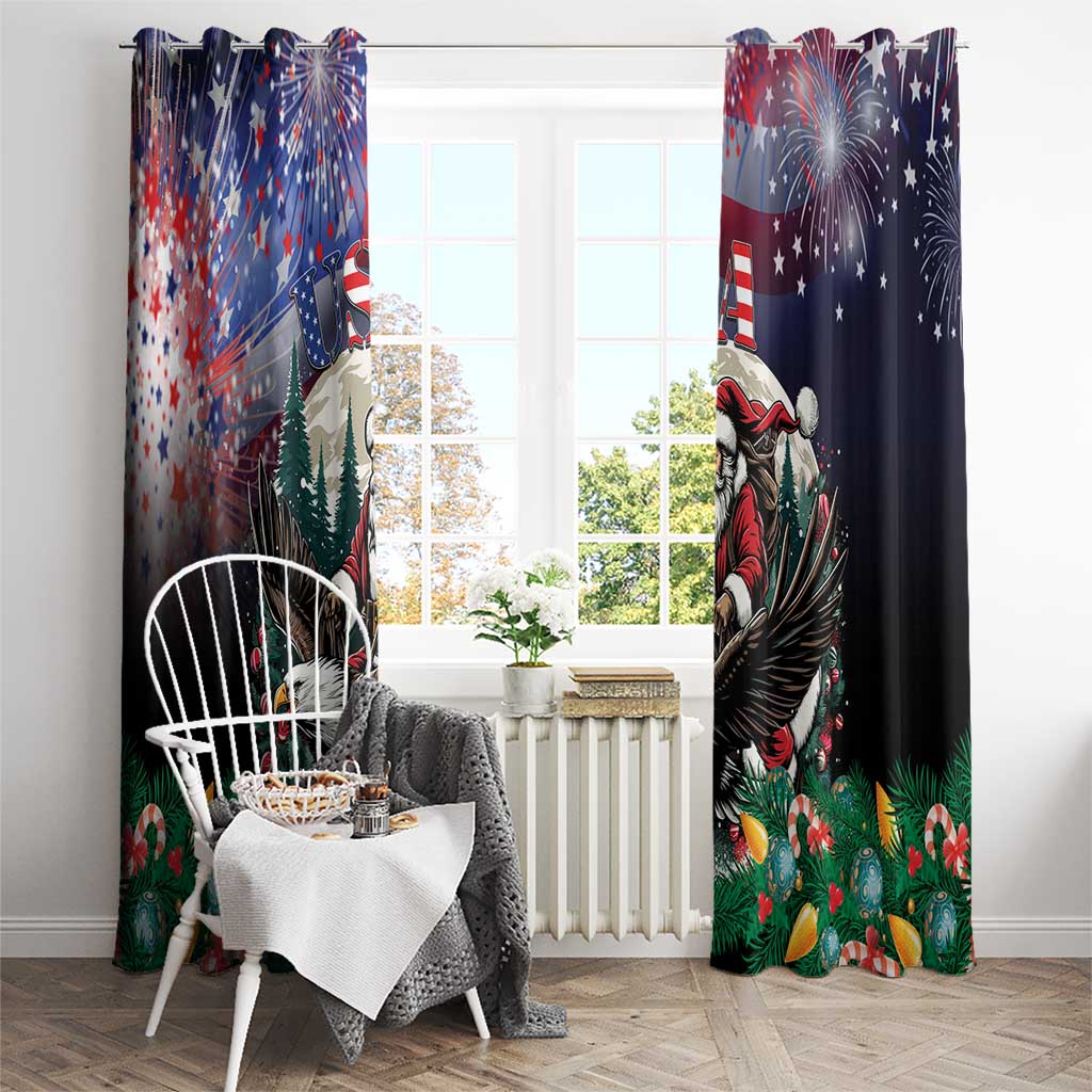USA Christmas Window Curtain Santa Claus With Eagle - Wonder Print Shop