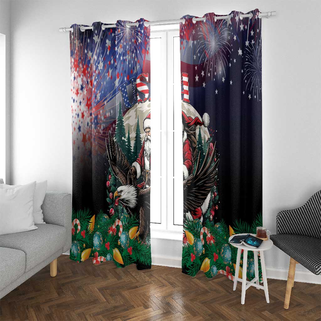 USA Christmas Window Curtain Santa Claus With Eagle - Wonder Print Shop