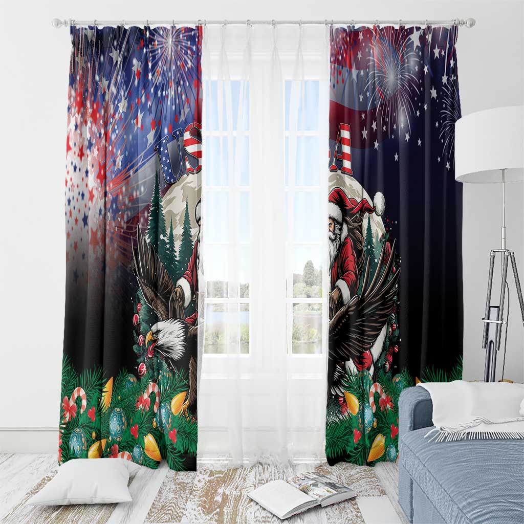 USA Christmas Window Curtain Santa Claus With Eagle - Wonder Print Shop