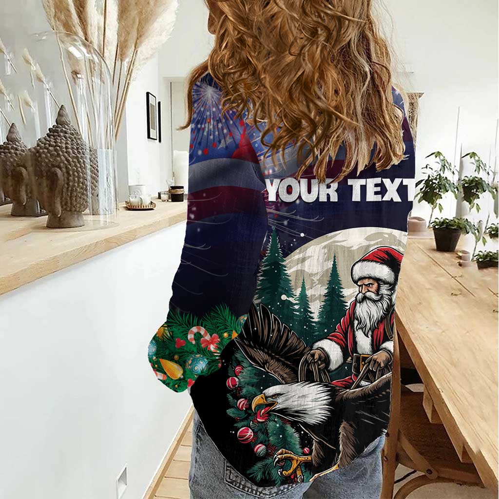 Personalized USA Christmas Women Casual Shirt Santa Claus With Eagle - Wonder Print Shop