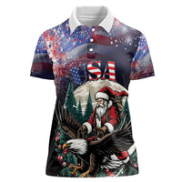 Personalized USA Christmas Women Polo Shirt Santa Claus With Eagle - Wonder Print Shop