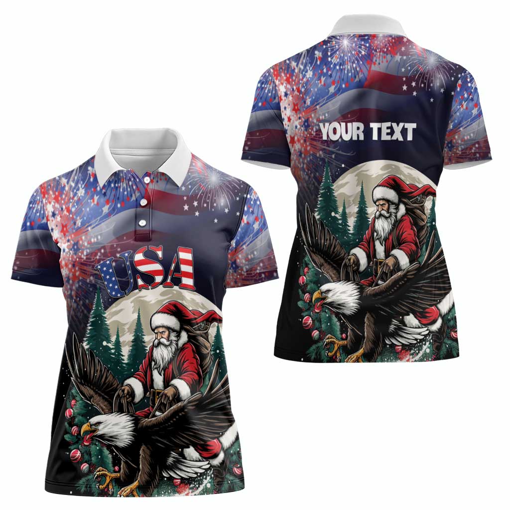 Personalized USA Christmas Women Polo Shirt Santa Claus With Eagle - Wonder Print Shop